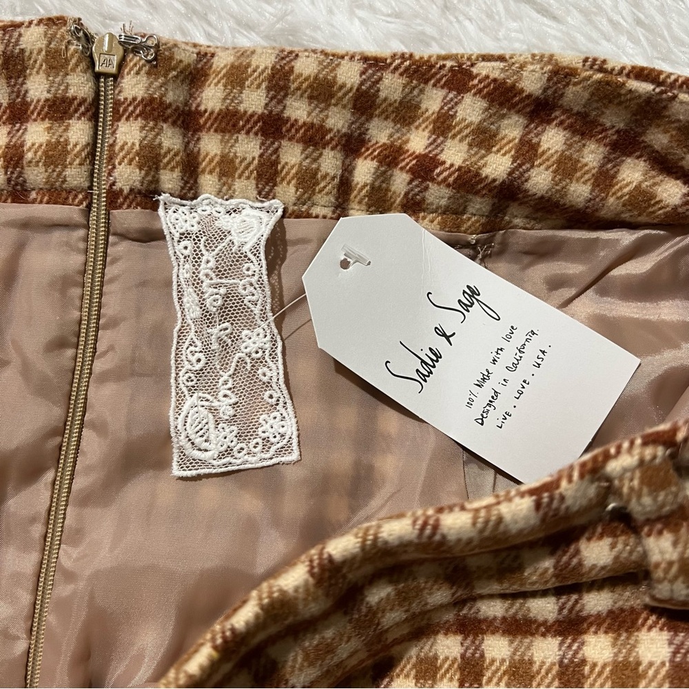 NWT SADIE & SAGE Sycamore Brown Plaid Mini Skirt - Picture 4 of 11